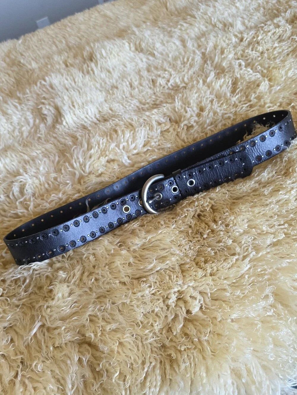 Fossil Black Leather With Silver Detail Belt Size Large